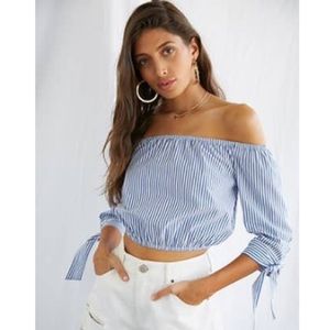 Forever 21 crop Top Off the Shoulder Pinstripe SM